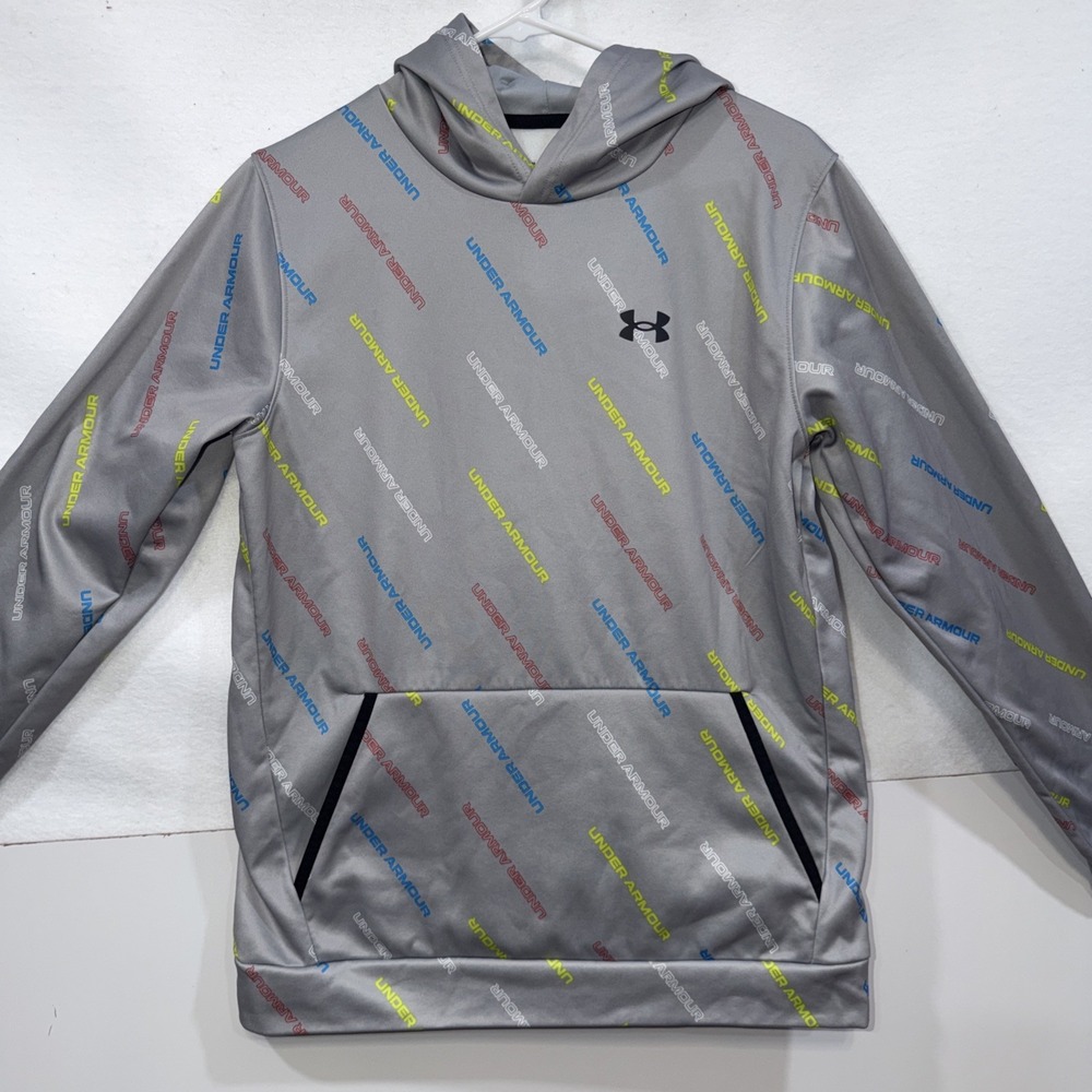 Boys Youth Under Armour‎ Extra Large XL Loose Fit Coldgear All Over Logos Hoodie